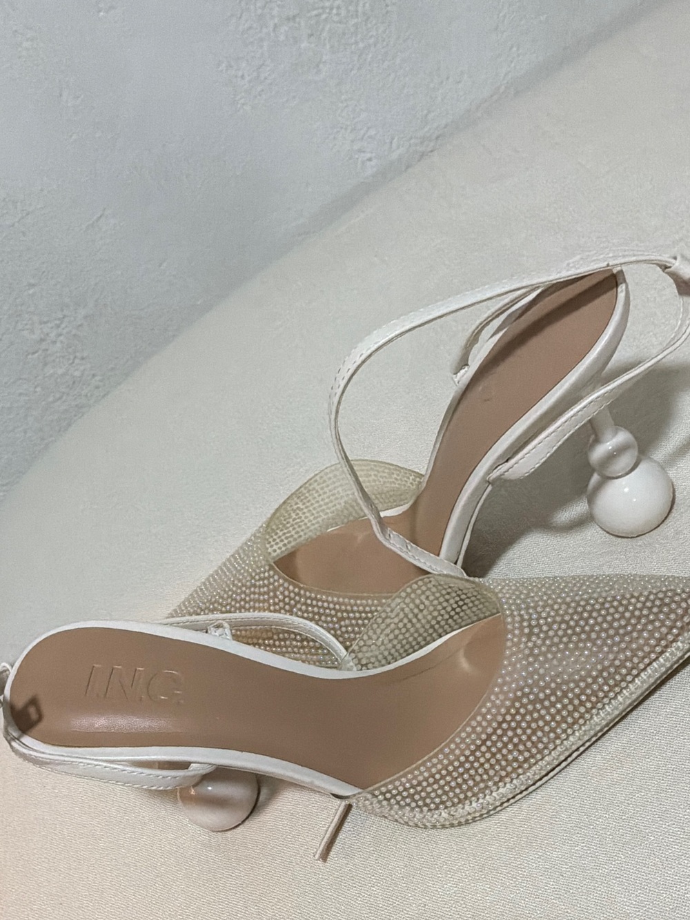 INC International Concepts White Crystal Pointed Slingback Heels - Picture 3 of 4